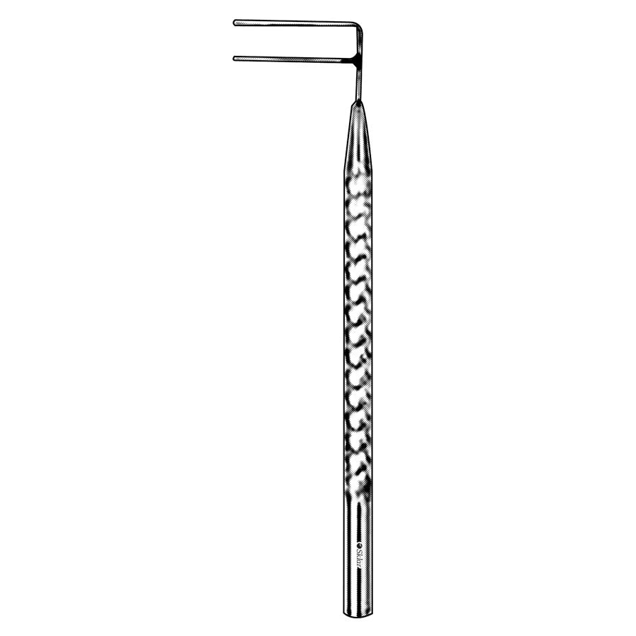 Harms trabeculotomy probe, 5cm, left-handed with suture holes