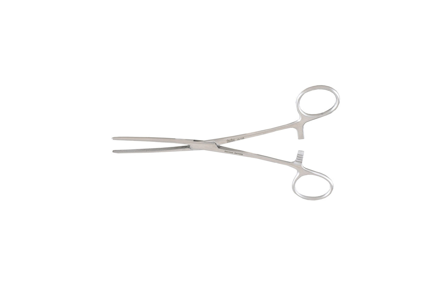 Doyen atraumatic intestinal forceps with straight serrated jaws