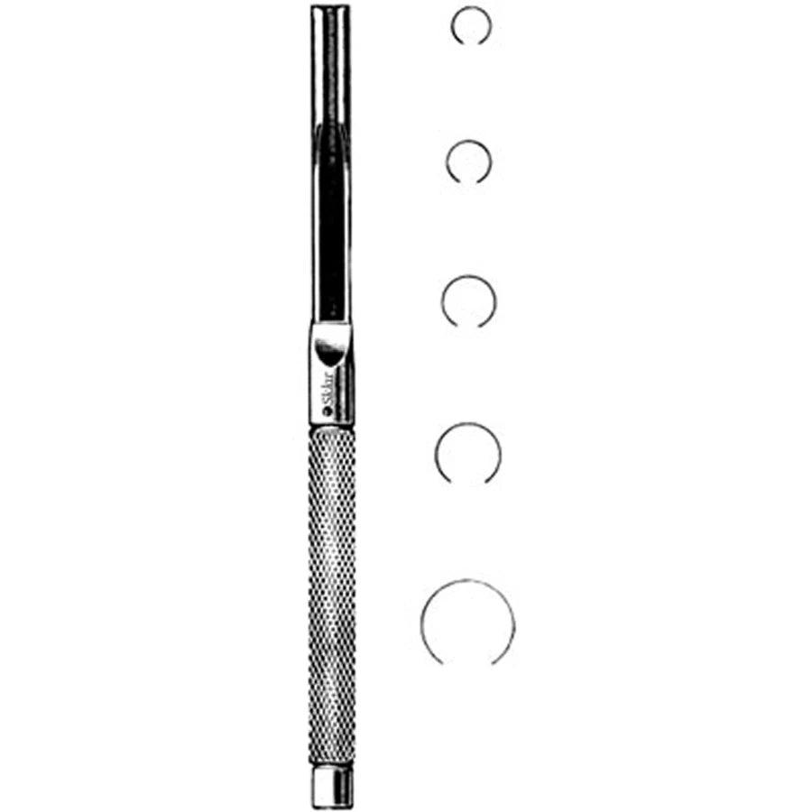 Bunnell tendon stripper with knurled handle and five tip diameters 3-7mm