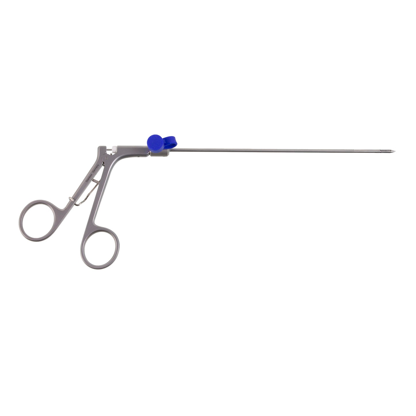 Berci Fascial Closure Inst. - A specialized surgical instrument, likely a fascial closure instrument used in medical procedures such as ophthalmology, with a metal body and a blue component.