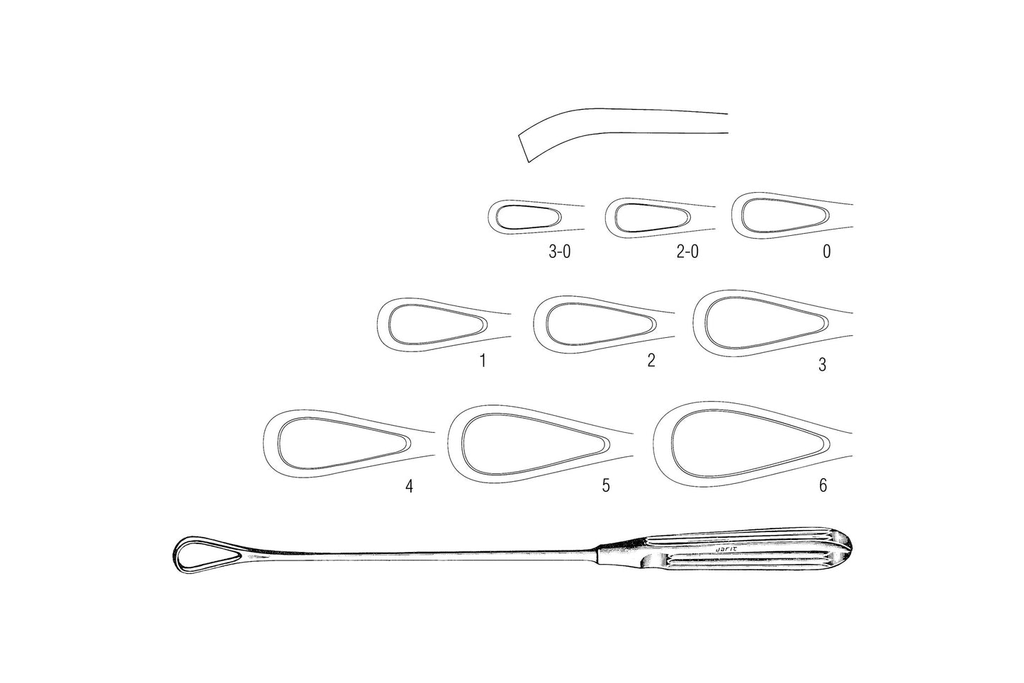 Sims uterine curette, blunt rigid tip, 28cm, Fig. 1-6