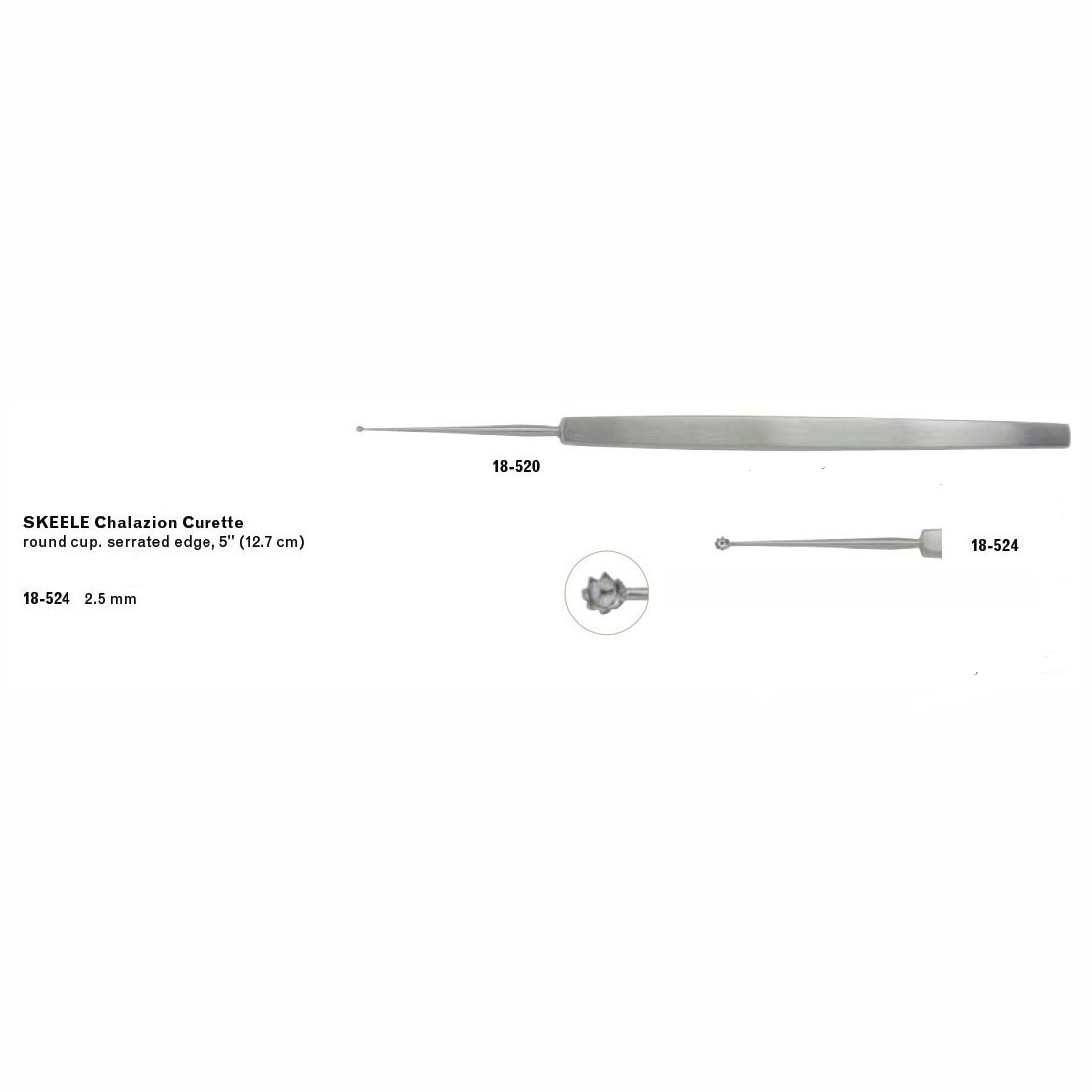5" Skeele Chalazion Curette – 2.5mm Serrated Round Cup