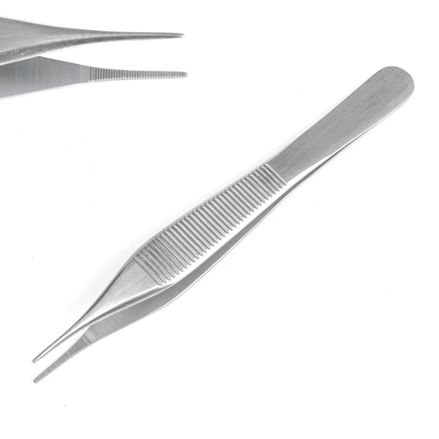 Adson dressing forceps with serrated tips in stainless steel
