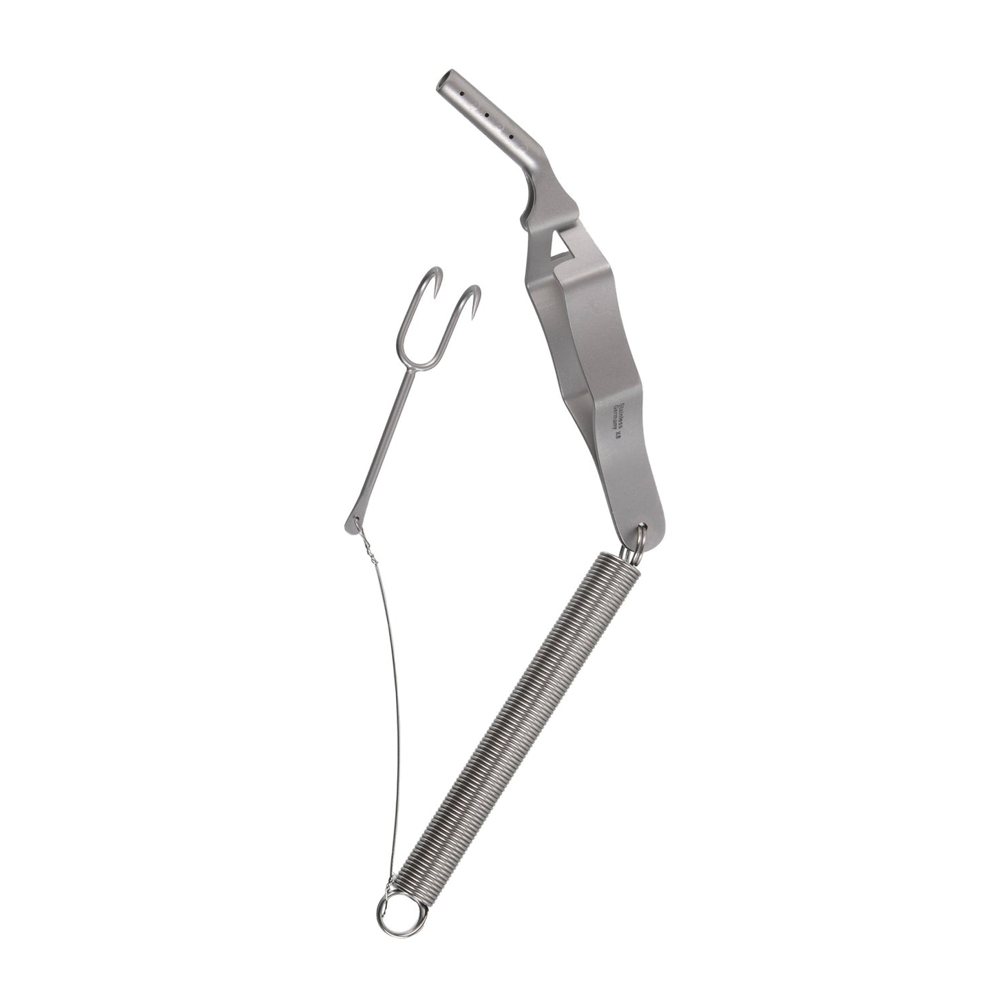 A silver Yasargil Spring Hook, a neurosurgical tool used for retracting the galea aponeurosis during cranial surgeries.