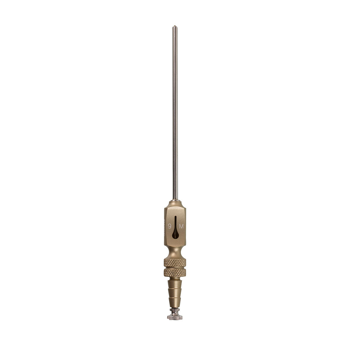 A medium-sized gold-colored suction tube, likely made of silicone or rubber, with a connector at one end for medical or surgical use.
