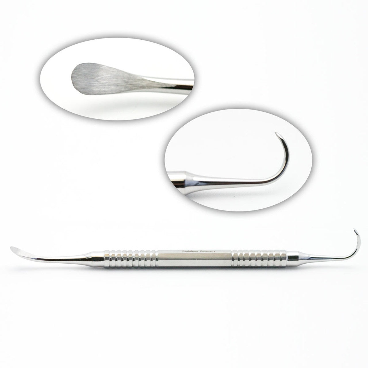 A 7-inch stainless steel Tatum Sinus Membrane Elevator with dual 2mm curved tips, designed for minimally invasive sinus surgeries.