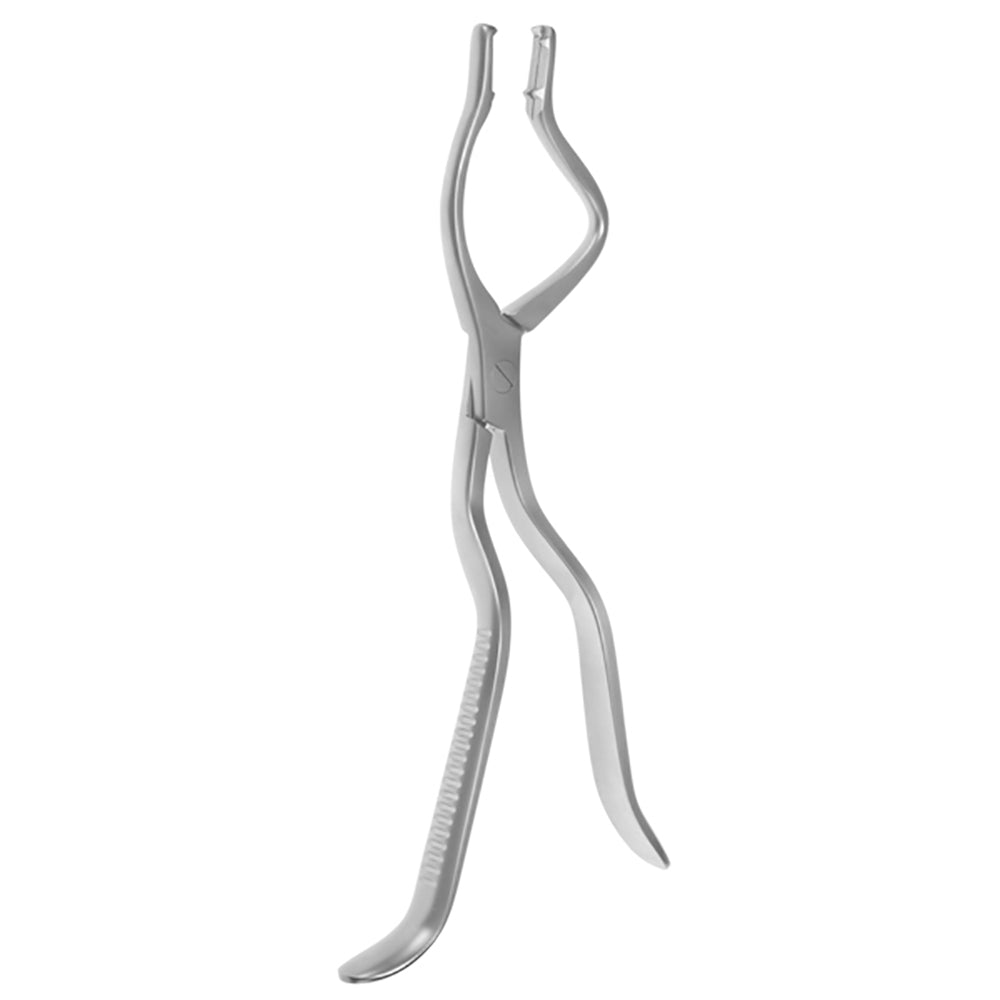 A pair of adult left disimpaction forceps with curved handles and metal construction, intended for medical use.