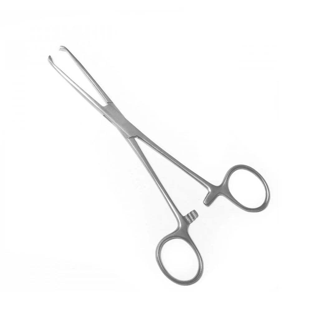 A pair of Allis tissue forceps with interlocking, serrated jaws designed for securely grasping and holding tissue during surgical procedures.