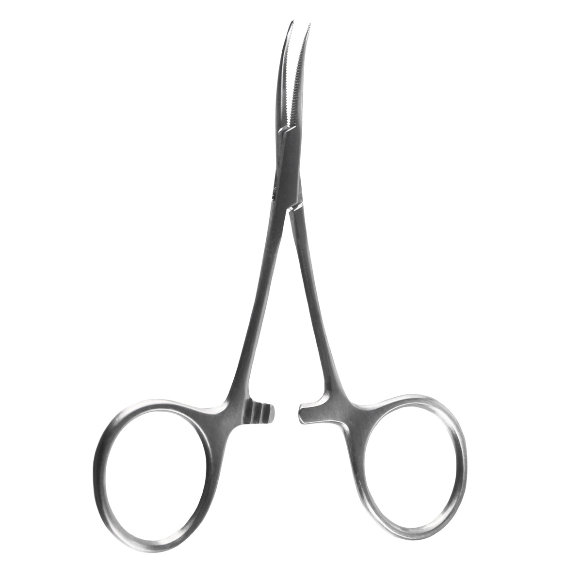 A pair of Baby Jake's Hemo Forceps with curved jaws, made of stainless steel for medical use.