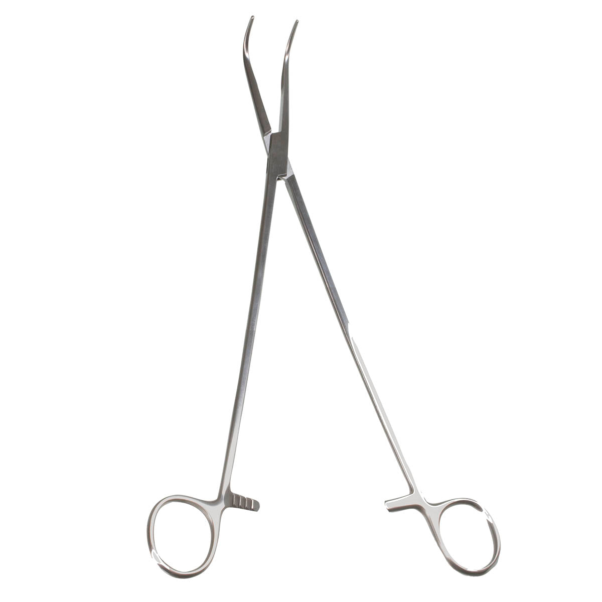 A silver Mixter right angled clamp, a type of surgical instrument.