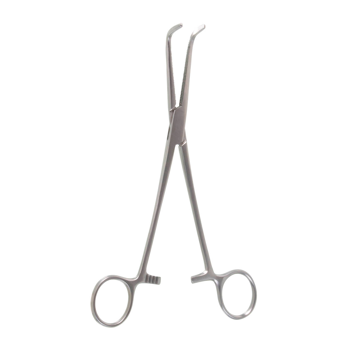 A pair of Wikstroem angled forceps made of stainless steel for medical use.
