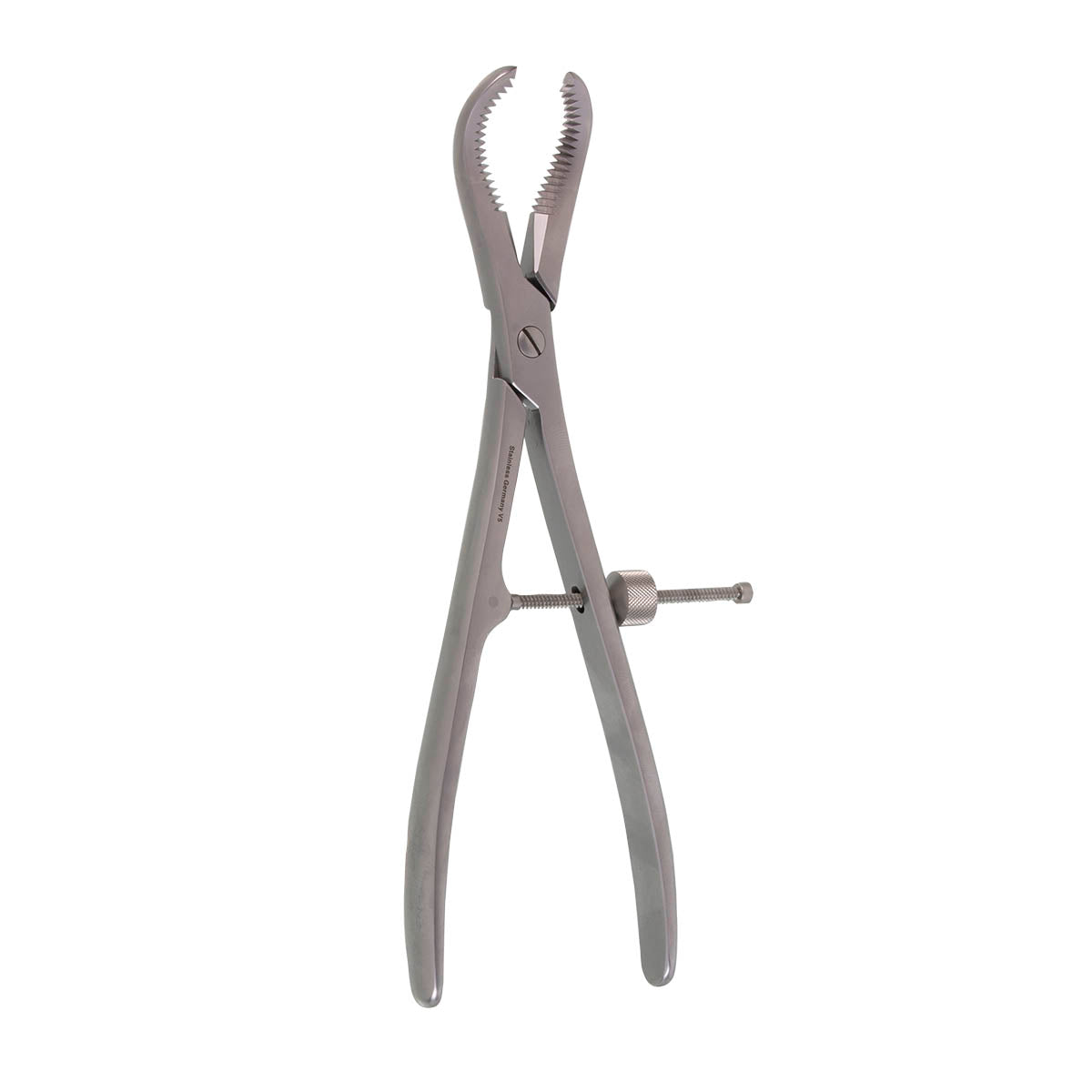 A pair of 9 inch curved bone reduction forceps, typically used in orthopedic procedures.