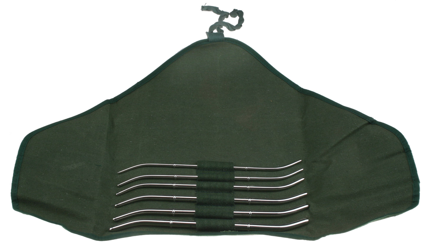 Set of six Hank uterine dilation devices, measuring 10 1/2 inches
