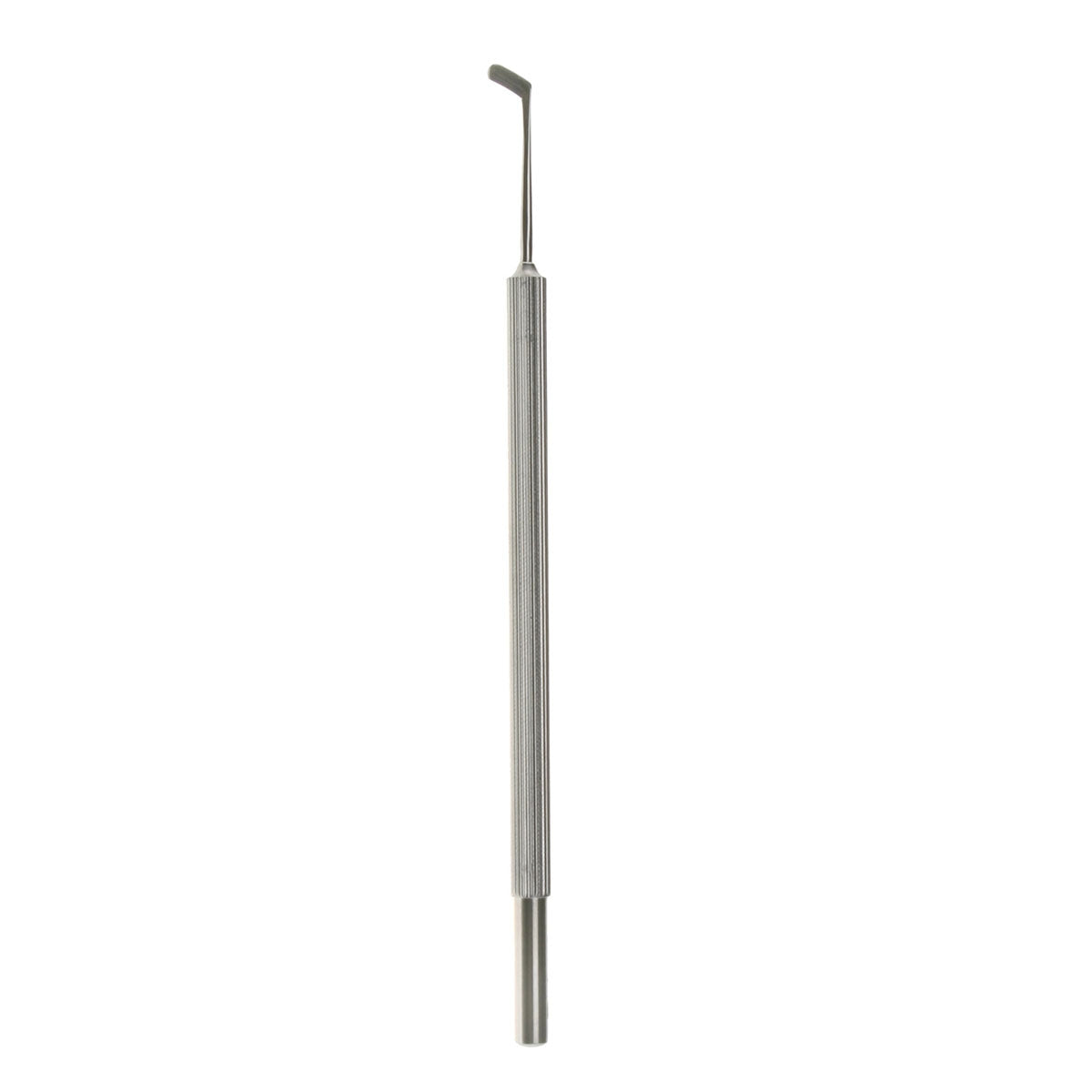 A specialized surgical instrument with a hockey-stick shape, featuring a broad blade and a handle, likely made from metal.