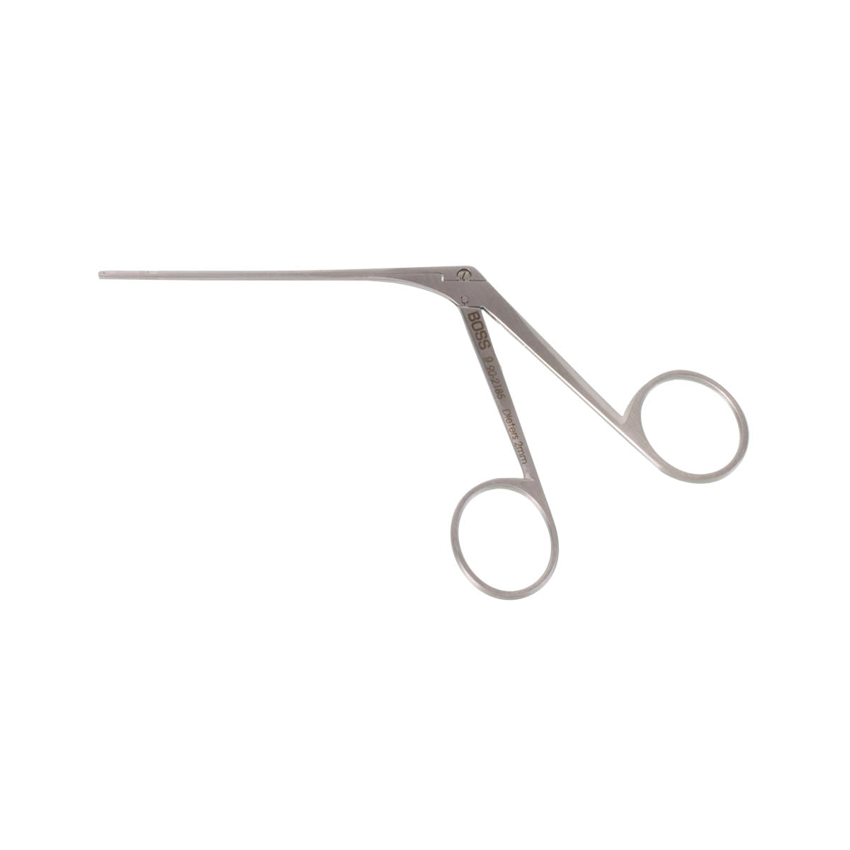 A silver-colored House-Dieters Malleus Nipper with 2mm delicate jaws for precision in otologic procedures.