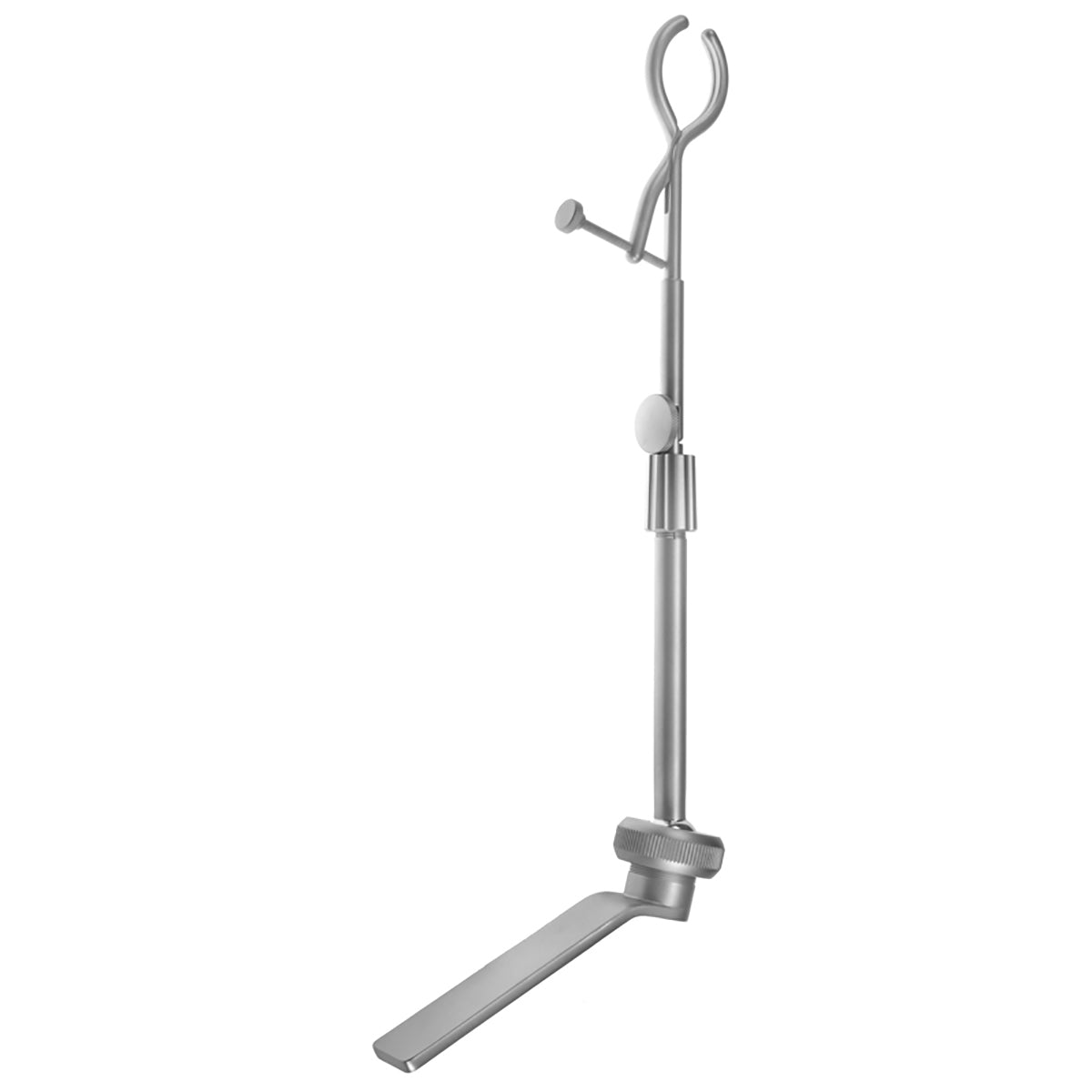 A silver-colored metal speculum holder designed for use in otologic procedures.