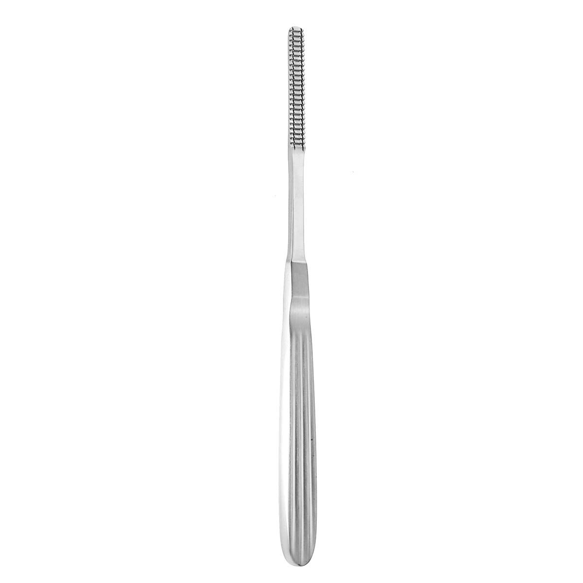 A precision rasp tool with a narrow surface and a tooth set optimized for downstroke filing.