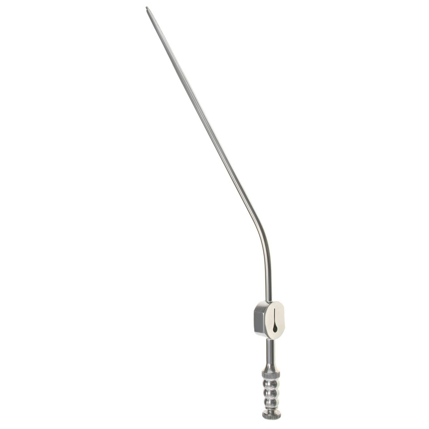 A silver-colored tapered teardrop suction tube with a measurement marker indicating 6.25 inches in length.