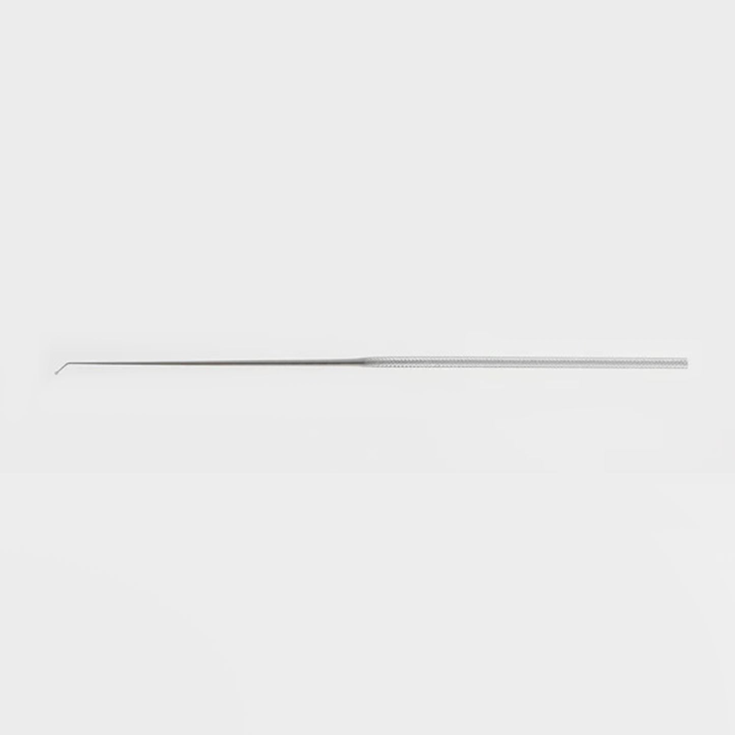 A silver micro ball disector with an angled shaft and ball-shaped tip, against a white background.