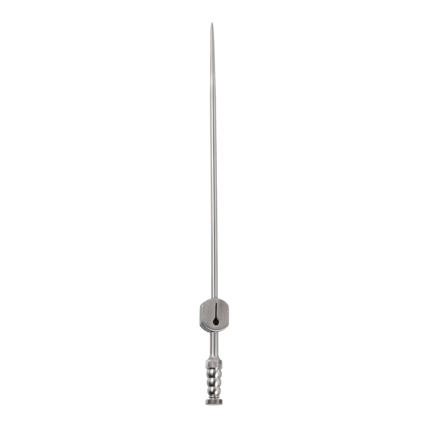 A single malleable teardrop suction tube, with a metallic finish, designed for medical surgical use.