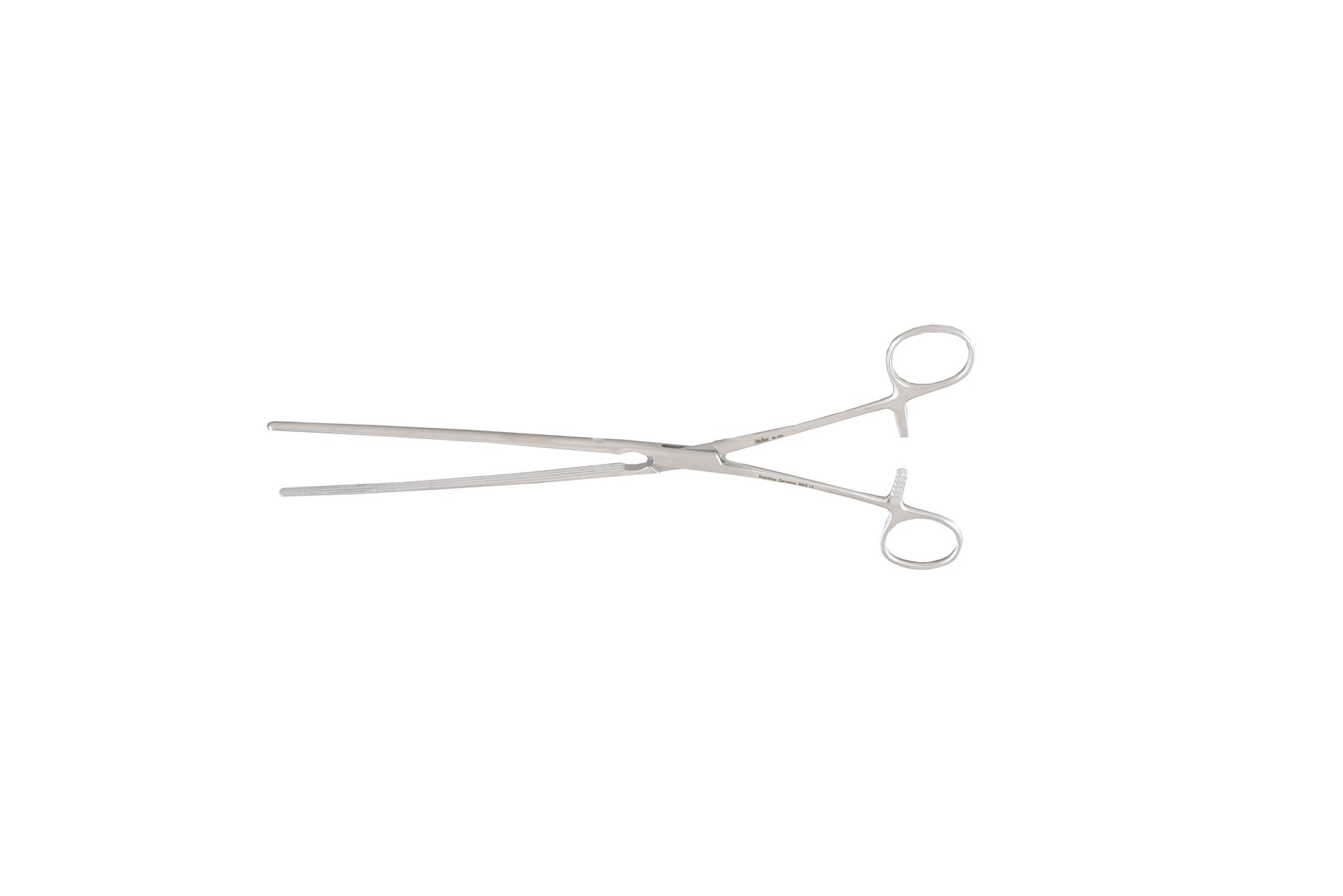Kocher atraumatic intestinal forceps with straight serrated jaws