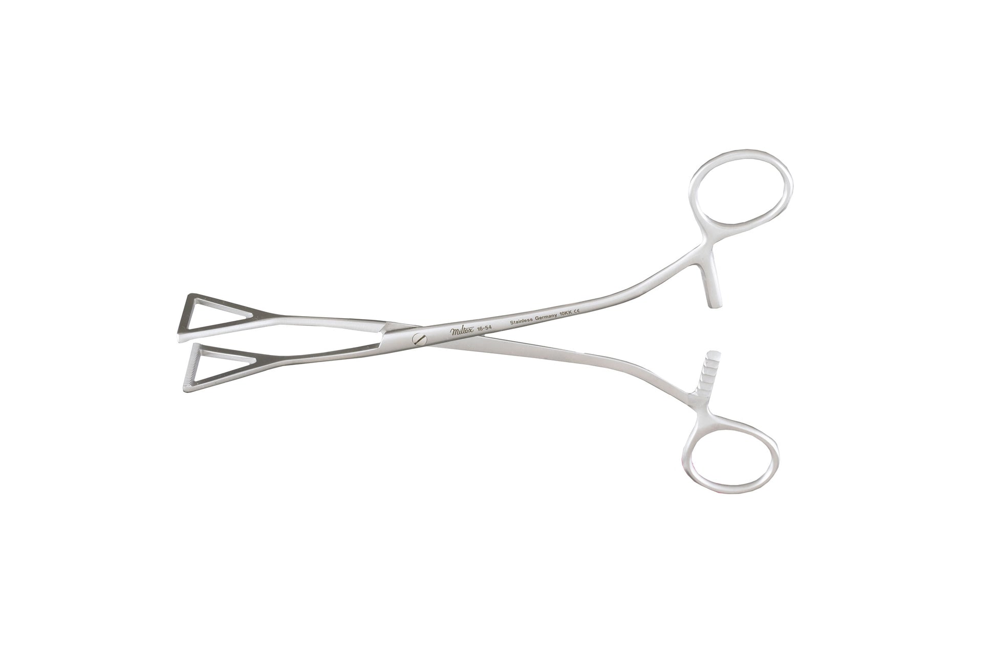 Collin atraumatic intestinal forceps with triangular fenestrated jaws