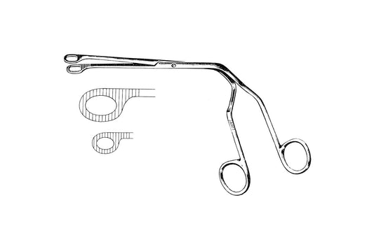 Magill catheter introducing forceps with curved shanks and ring handles
