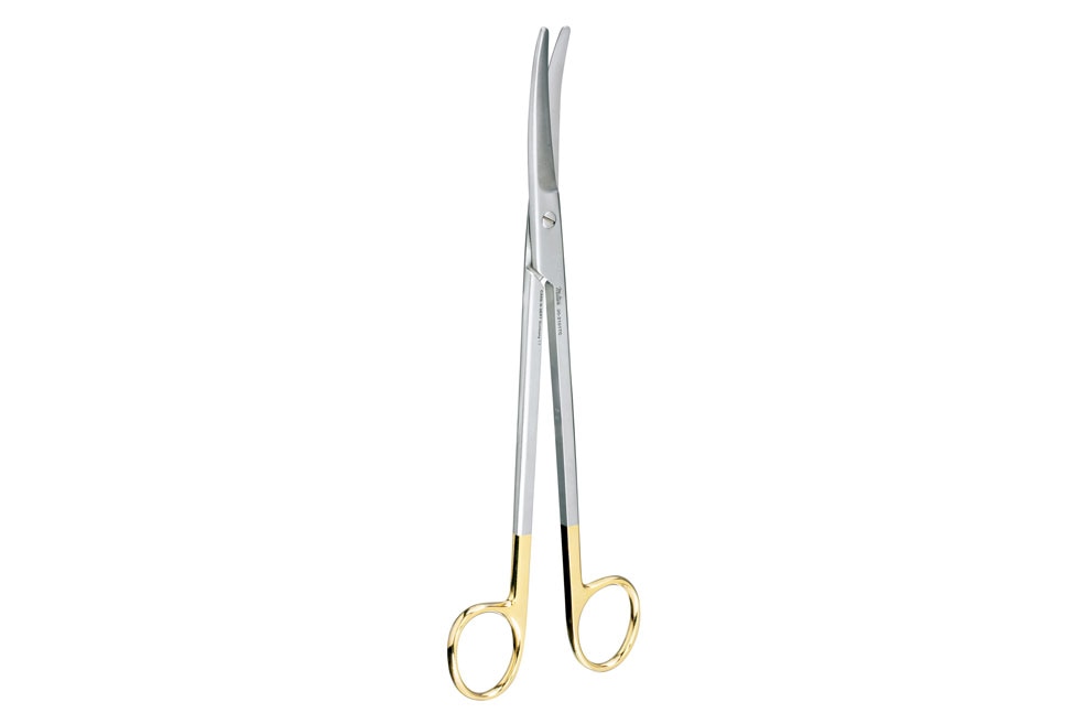 Parametrium scissors with tungsten carbide strongly curved blades