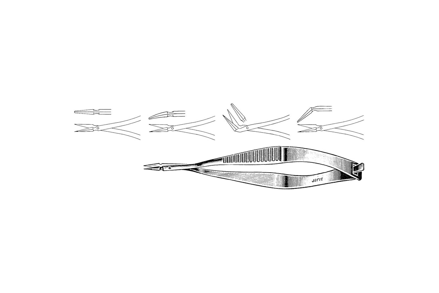 Titanium Uribe-Stern capsulotomy scissors with curved blades angled forward and sharp tips, 10mm blade length