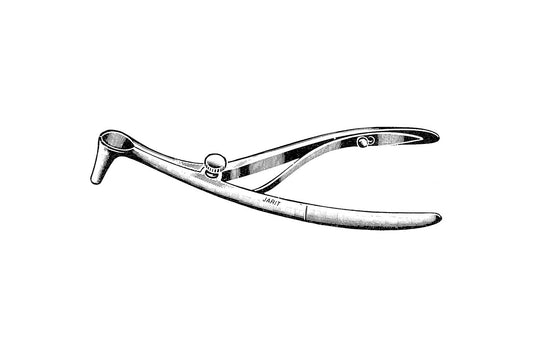 Nasal speculum with side-curved blades, stainless steel