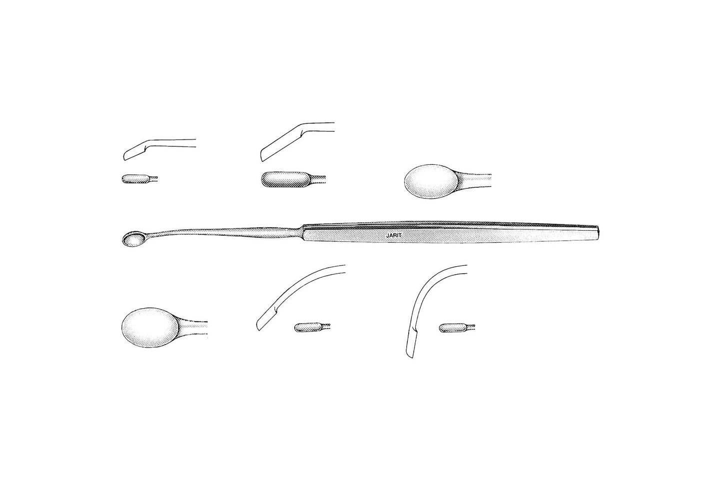 Oval antrum curette 20cm with three cup sizes