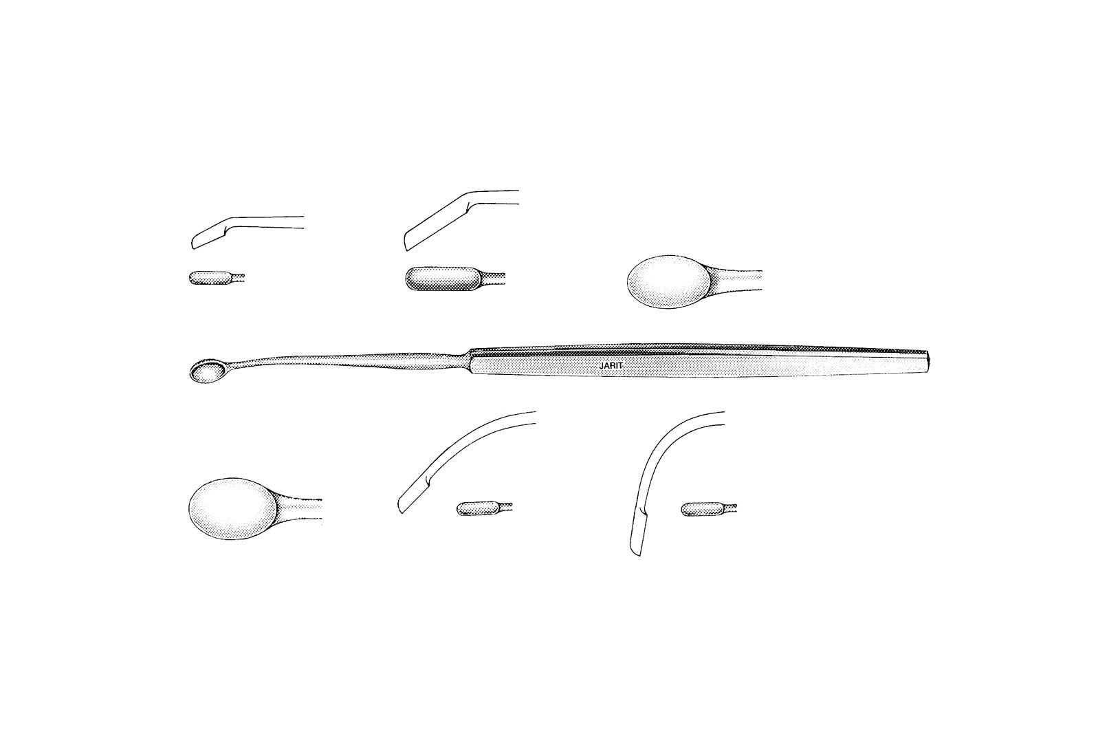 Oval antrum curette 20cm with three cup sizes