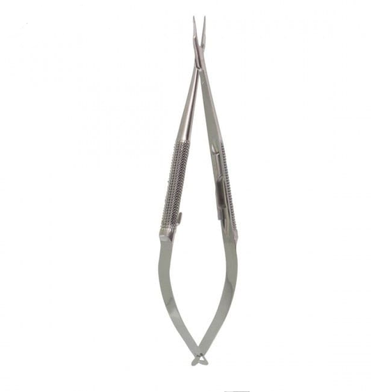 5.5 Micro Needle Holders 8mm handle 0.4mm tips flat jaw curved w/ lock