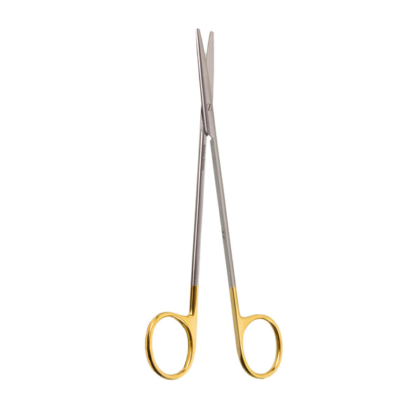 A pair of 7-inch Metz GG straight surgical scissors with gold-colored handles.