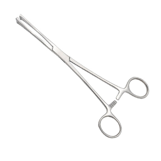 Duval intestinal forceps with tungsten-carbide jaw inserts and gold ring handles
