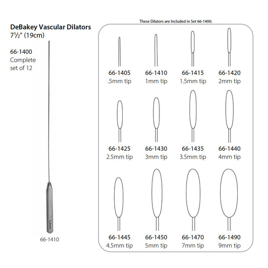 7 1/2 Debakey Vascular Dilators set of 12