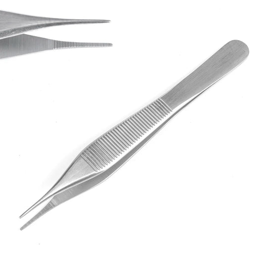 Adson dressing forceps with serrated tips in stainless steel