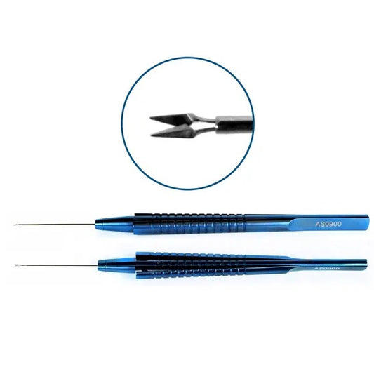Intraocular Scissors sqze Handle w/ cap serrated straight blade