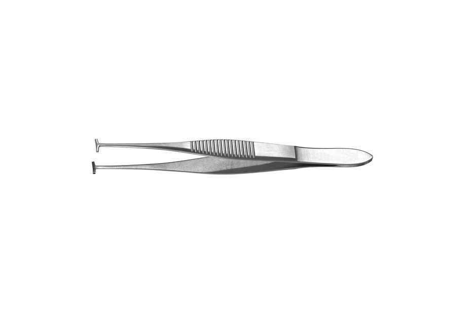 Green fixation forceps with lock, 5mm jaw, 10cm