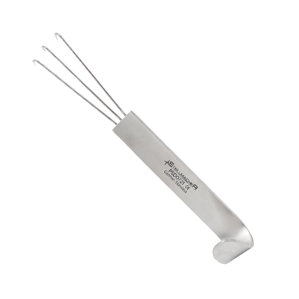 Anderson skin retractor with 3 prongs and curved handle