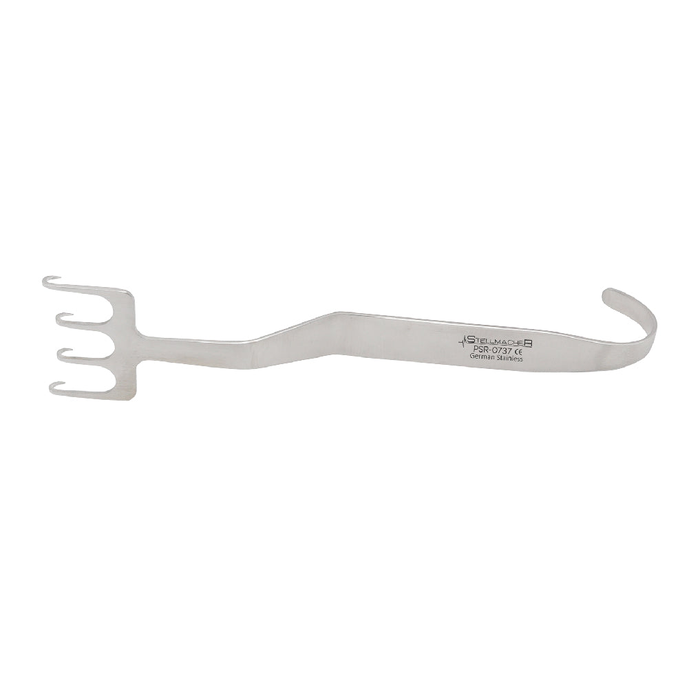 Freeman retractor 18 cm angled with 4 sharp prongs and 38 mm wide blade
