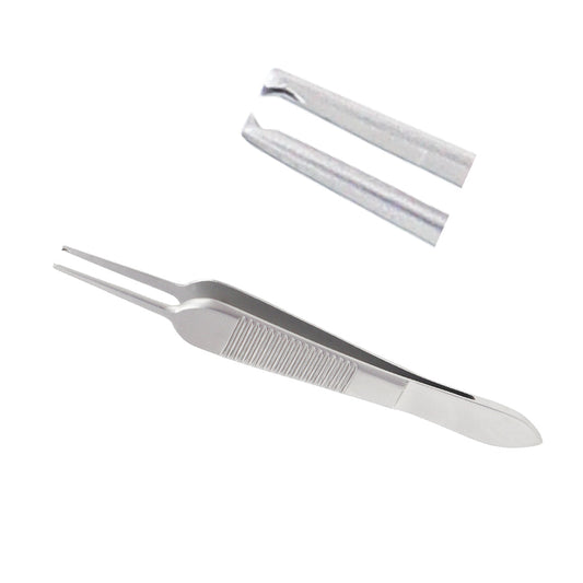 Castroviejo angled suturing forceps with 1x2 teeth and tying platform