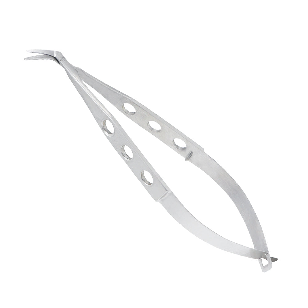 Corneal transplant scissors with strongly curved delicate blades, left configuration