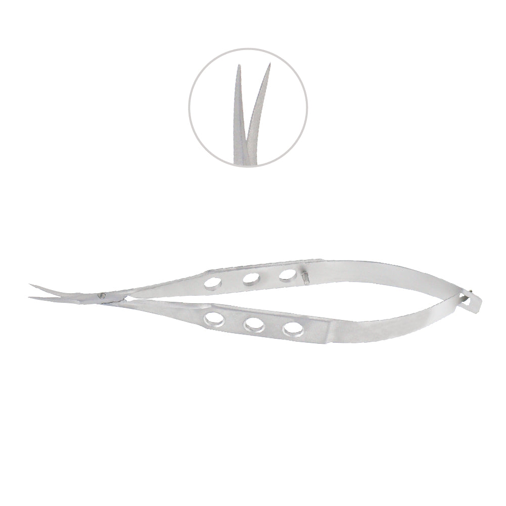 Pointed micro scissors angled at 45 degrees, 18cm length