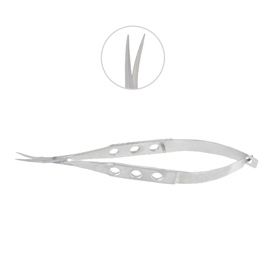 Pointed micro scissors angled at 45 degrees, 18cm length