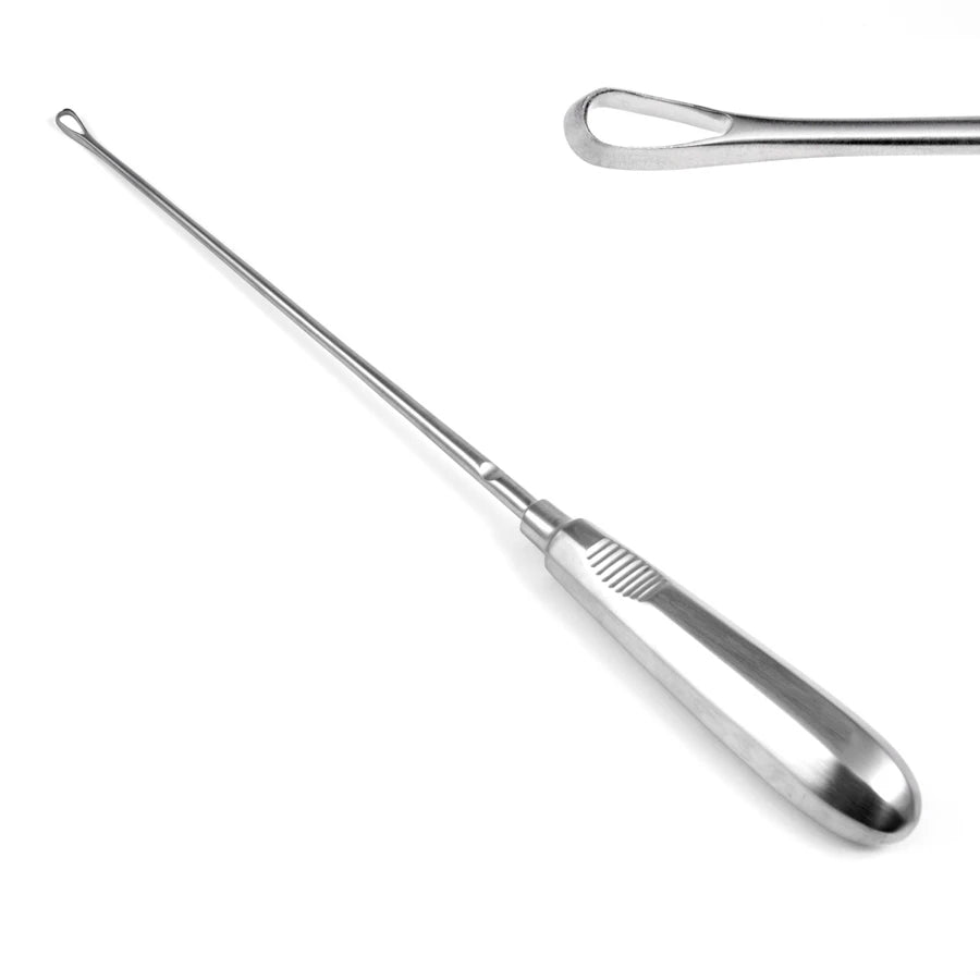 Recamier uterine curette, sharp flexible tip, 31cm