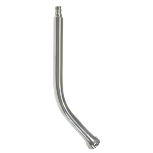 A silver suction tip designed for tonsillectomies and other throat surgeries, with a unique curved shape and an threaded end for attachment.