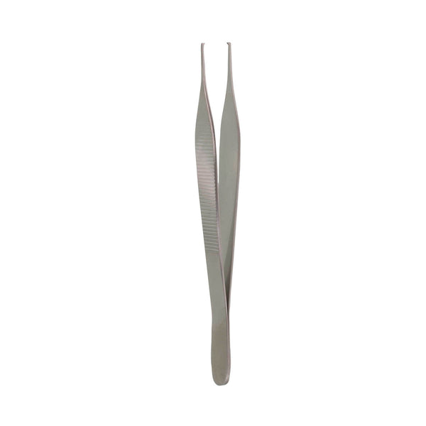 A pair of Adson Micro Tissue Forceps, 4-3/4 inches in length, with a 1 x 2 tooth configuration for precision handling of delicate tissue.