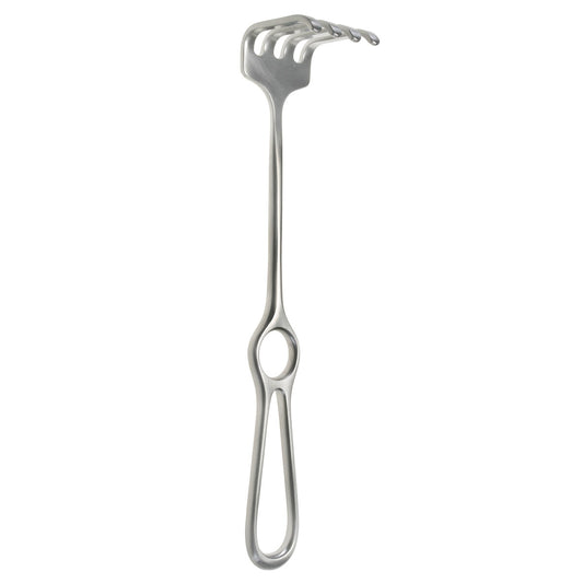 Israel Retractor: 4 prong blunt, 1 5/8" wide by 1 5/8" deep.