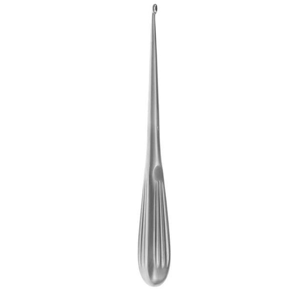 A straight spinal fusion curette with a size 00 tip, made of silver-colored metal, typically used in spinal fusion procedures.